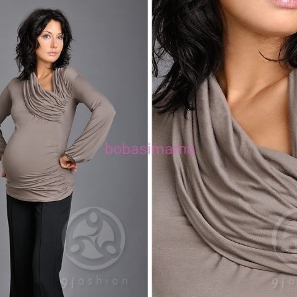 (S) 9fashion Maternity Shirt Super Soft Cowl Neck Cozy Comfy Statement Sleeve
